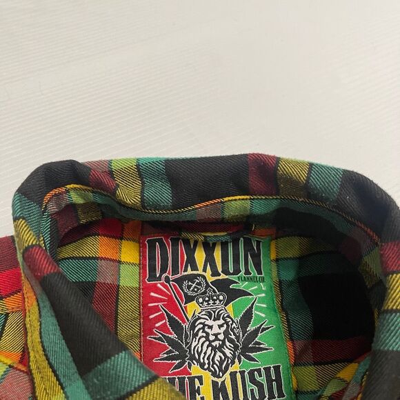 Dixxon Flannel Co The Kush Plaid Shirt Men’s Rasta Colors Red Yellow Green Large - Picture 3 of 8
